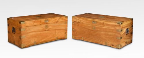 Near Pair of Chinese Export Brass-bound Camphorwood Chests