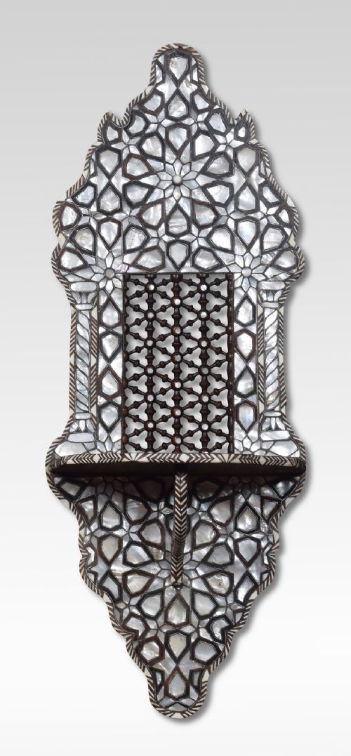 Ottoman Hardwood Mother of Pearl Bone and Silver Inlaid Wall Bracket