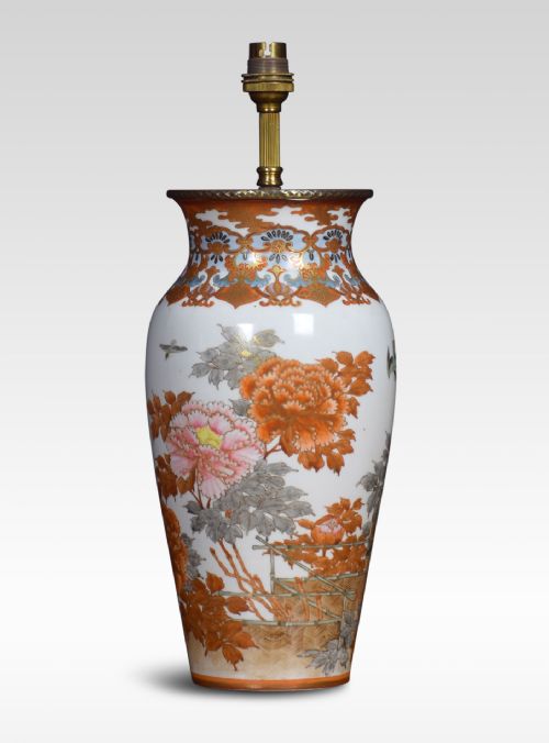 Japanise Porcelain Orange Ground Vase Lamp