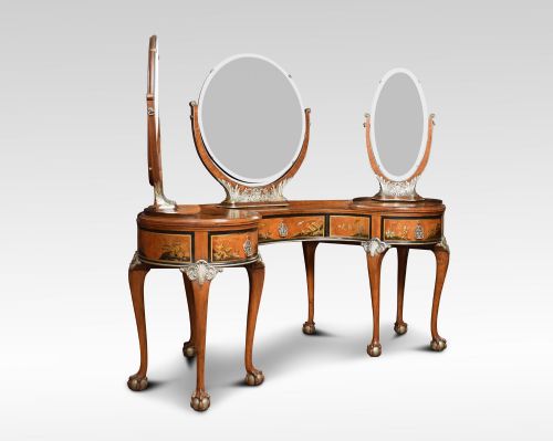 Walnut Kidney Shaped Chinoiserie Decorated Dressing Table