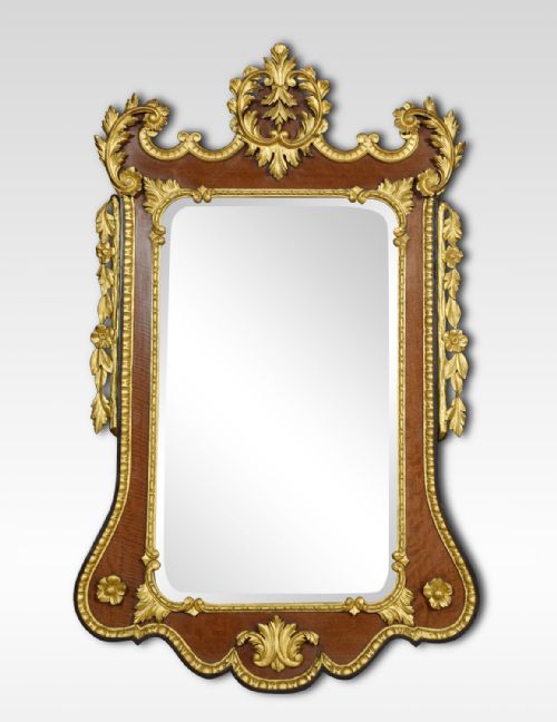 George II Style Mahogany and Parcel Gilt Wall Mirror