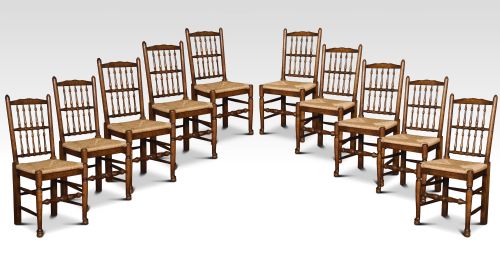 Set of Ten Lancashire Spindle Back Dining Chairs