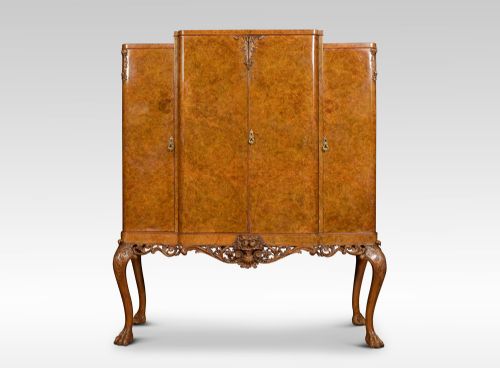 Large Burr Walnut Breakfront Cocktail Cabinet