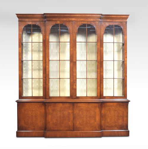 George II Style Walnut Breakfront Display Bookcase