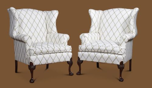Large Pair of Georgian Style Wing Armchairs