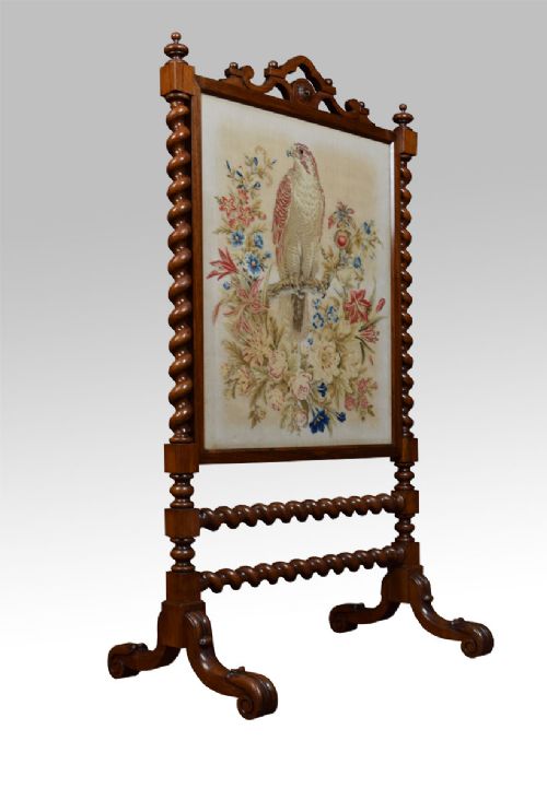 19th Century Rosewood Needlework Paneled Fire Screen
