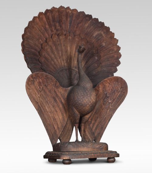 Rare Wood Figure of a Peacock in Display