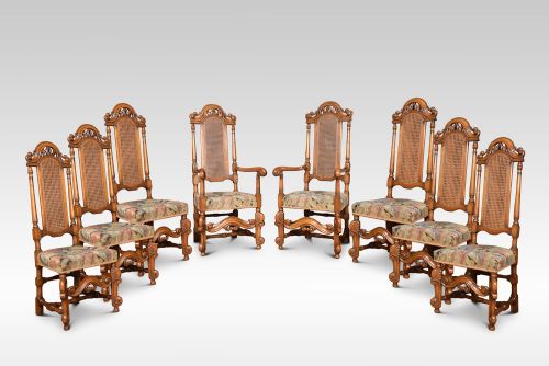 Set of Eight Carolean Style High Back Chairs