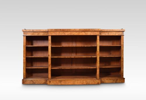 Large Victorian Figured Walnut Dwarf Open Bookcase