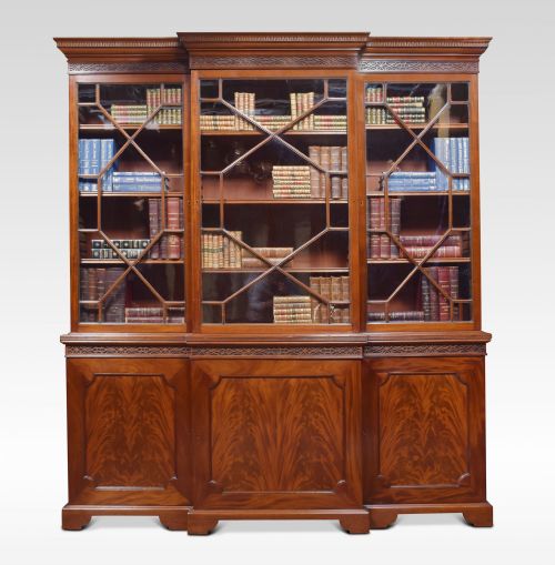 Mahogany Three Door Breakfront Library Bookcase