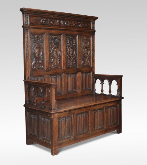 Carved Oak Settle in the 17th Century Style