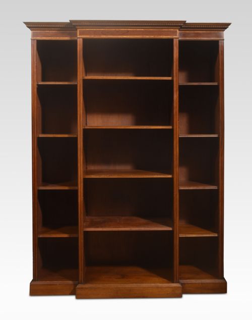 mahogany inlaid breakfront bookcase - CATEGORY: ANTIQUE BOOKCASES - DATED 1910