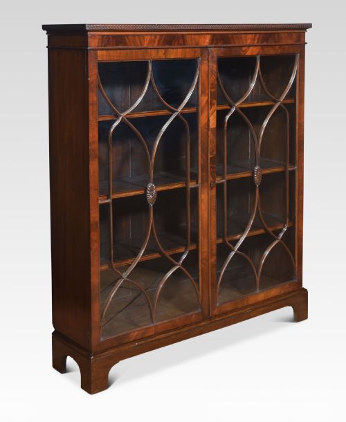 mahogany two door glazed bookcase - CATEGORY: ANTIQUE BOOKCASES - DATED 1910