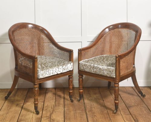 Pair of Regency Style Mahogany Cane Tub Chairs