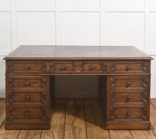 Oak Partners Desk with Leather Writing Surface