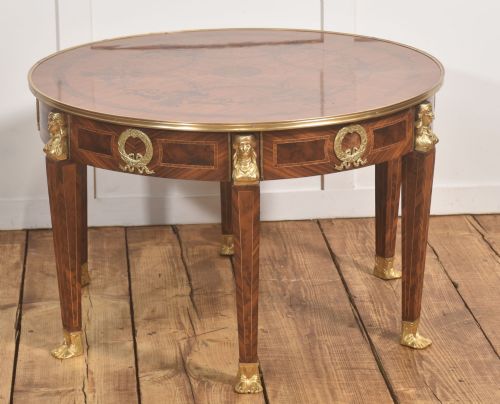 Louis XVI Style Marquetry and Gilt Brass Coffee Table