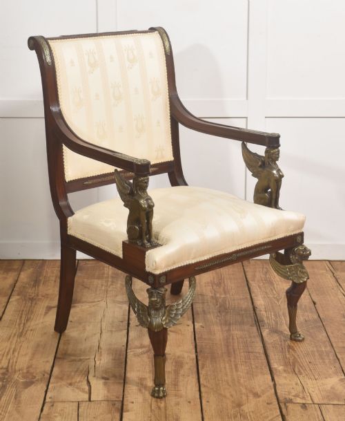Empire Style Mahogany and Gilt Brass Armchair