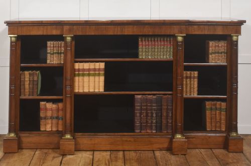 Regency Rosewood and Brass Mounted Breakfront Open Bookcase