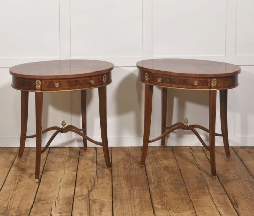 Pair of Regency Style Flame Mahogany Oval Side Tables