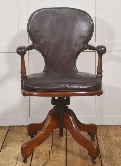 Late Victorian Mahogany And Leather Revolving Desk Chair