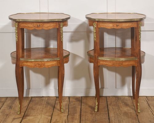 Pair of French Louis XV Style Marquetry Side Tables