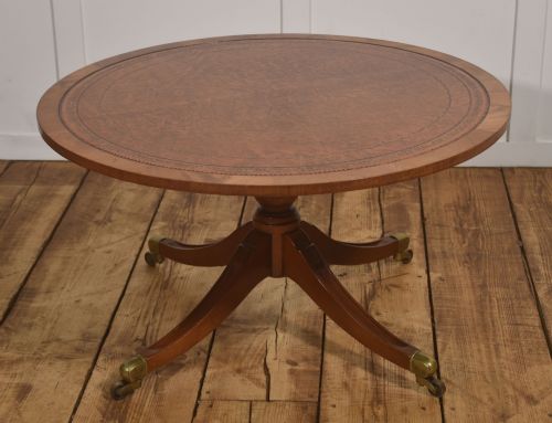 Regency Style Circular Mahogany and Leather Coffee Table