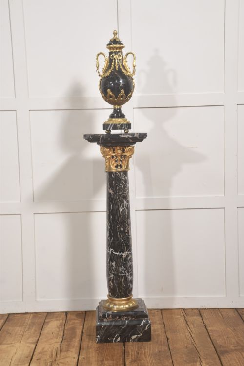 Louis XVI Style Gilt-metal Mounted Black Marble Urn and Pedestal