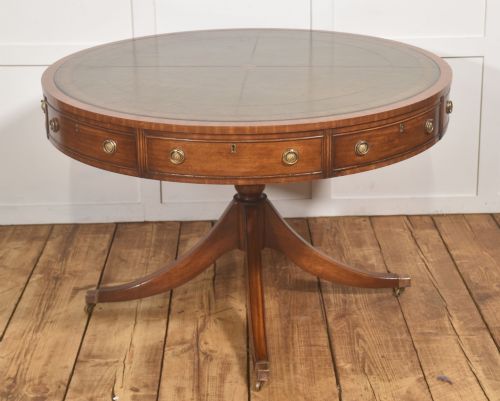Mahogany and Green Leather Drum Table