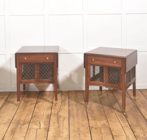 Pair Of Mahogany Drop-Leaf Side Tables With Brass Grilles