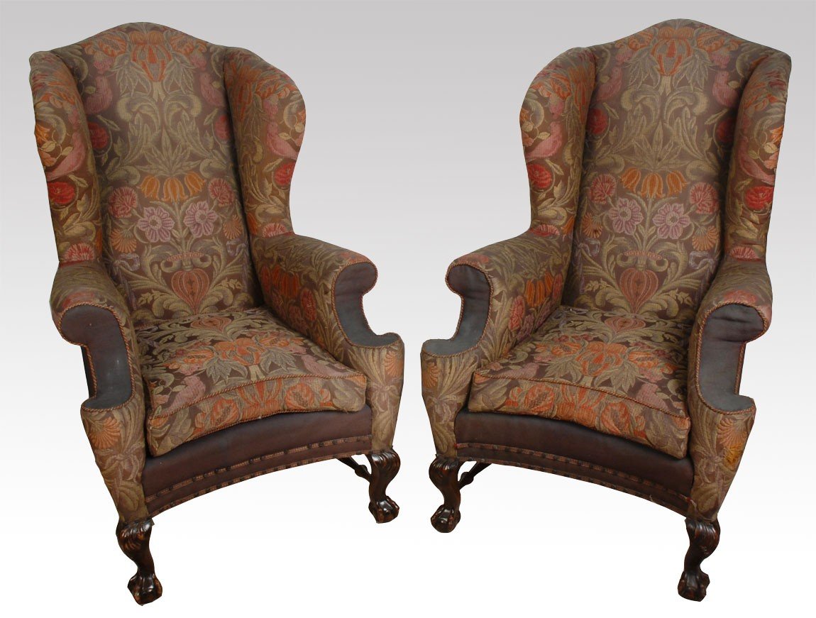 pair of wing arm chairs 