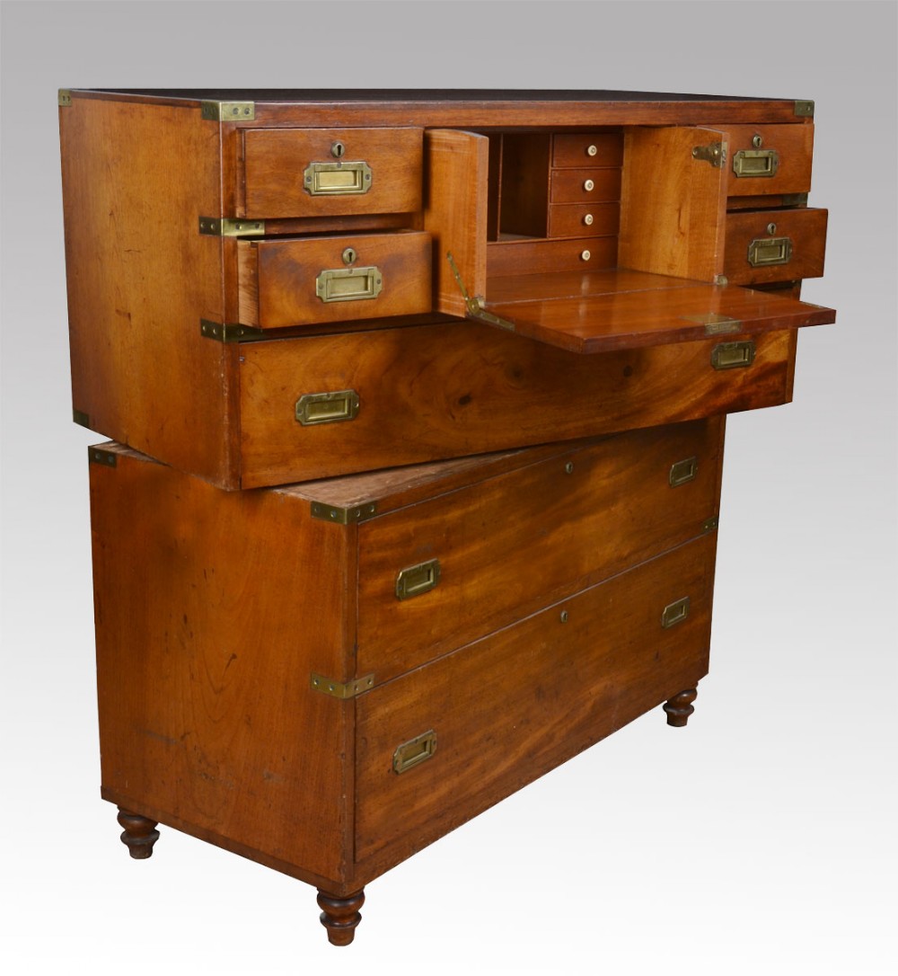 Mahogany secretaire campaign chest 