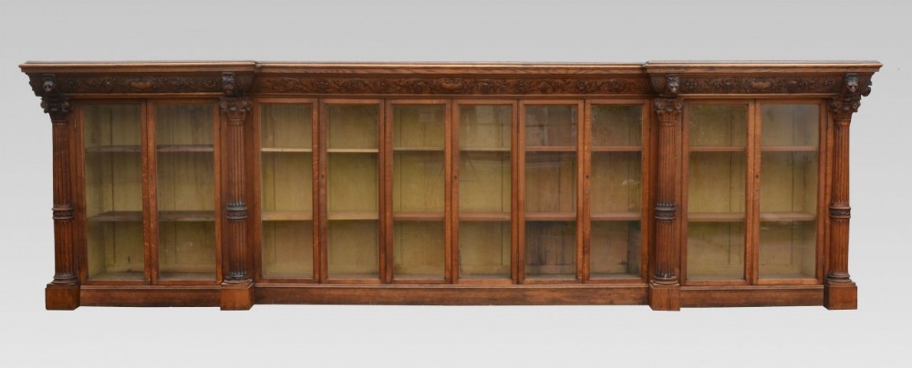 Very large Victorian carved oak bookcase