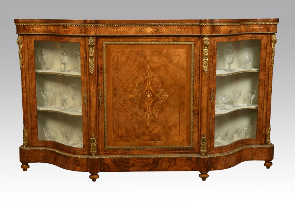 Victorian walnut inlaid and gilt metal mounted credenza