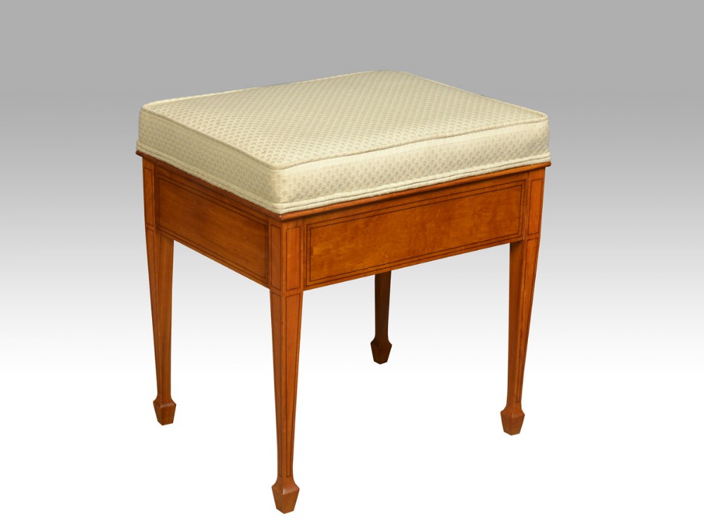 Satinwood and ebony string inlaid piano stool 