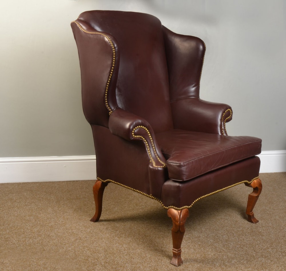 leather upholstered wingback armchair
