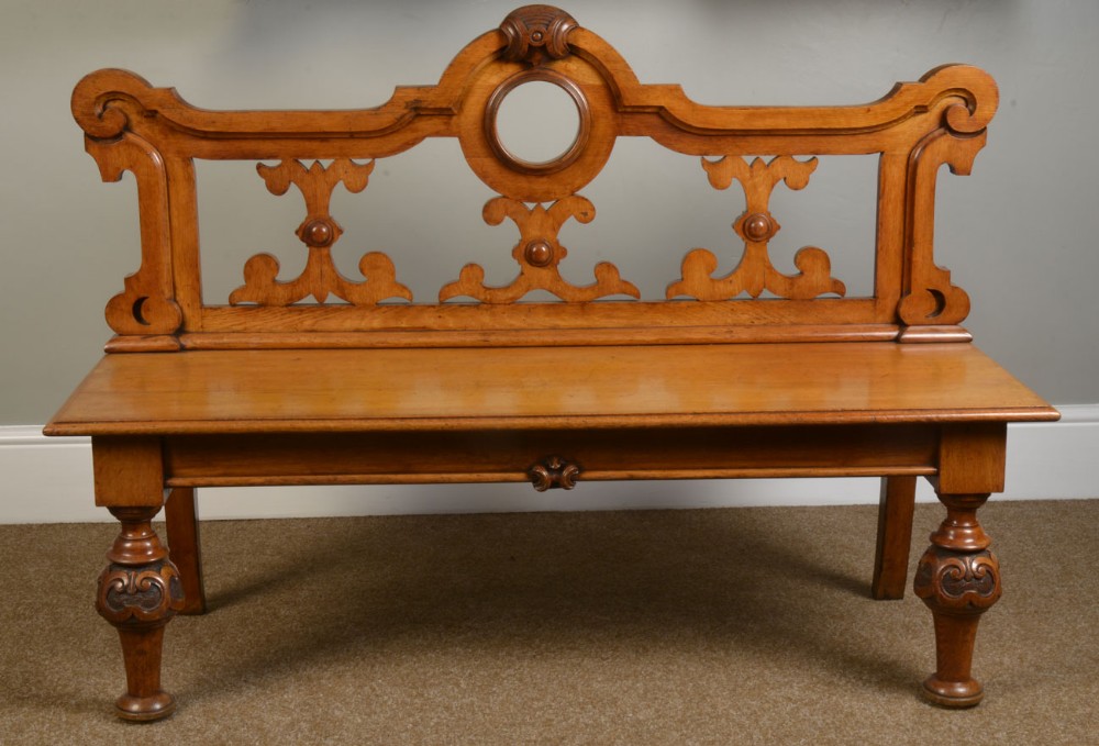 Victorian oak hall bench