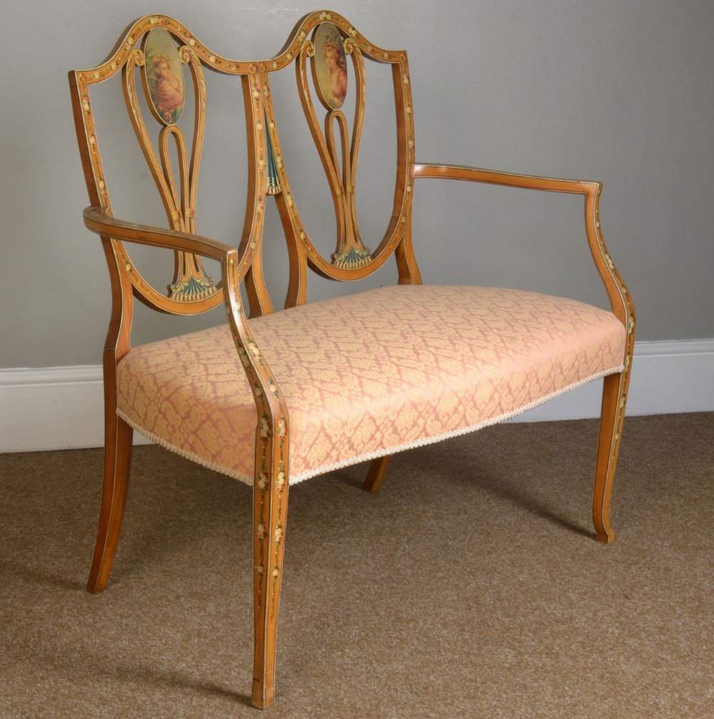 Satinwood two seater painted couch 