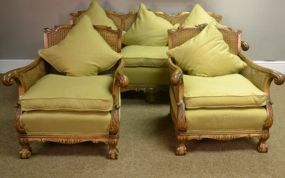 walnut framed bergere lounge suite