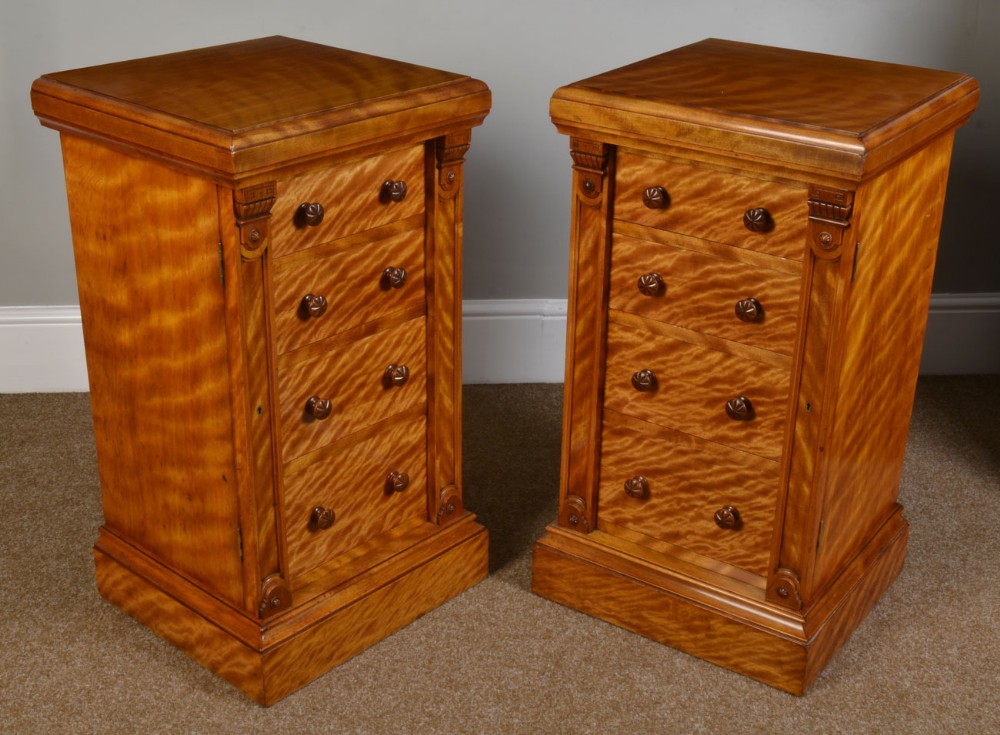 Pair of satinwood birch bedside chests 