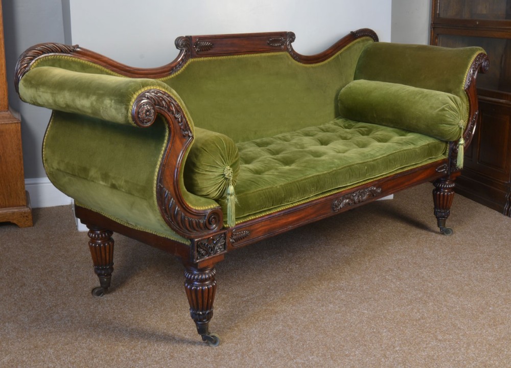 Regency carved Mahogany scroll end settee