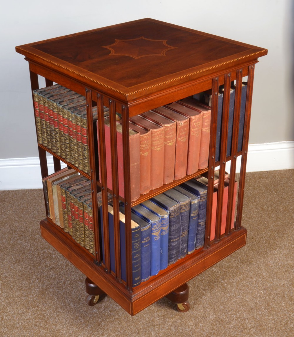Edwardian mahogany inlaid revolving bookcase 