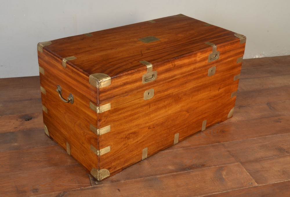 large Chinese export brass-bound camphorwood trunk 