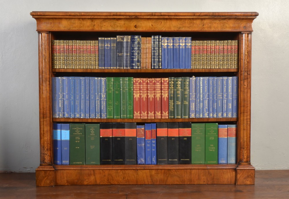 Victorian figured walnut inlaid open bookcase
