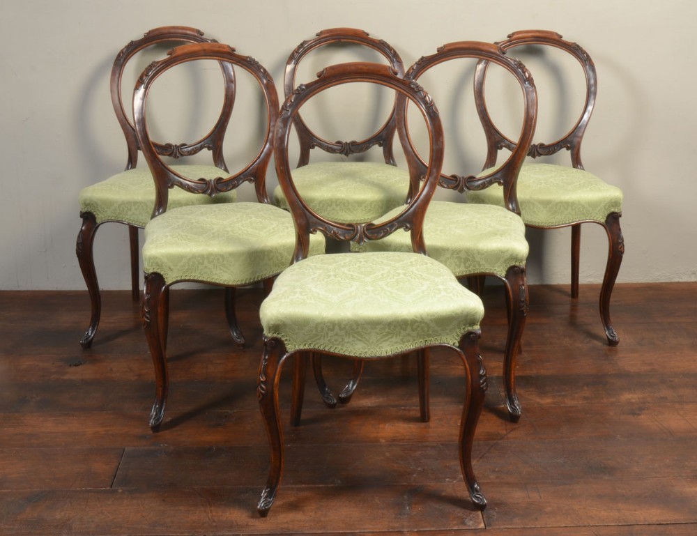 Six walnut Victorian salon chairs 