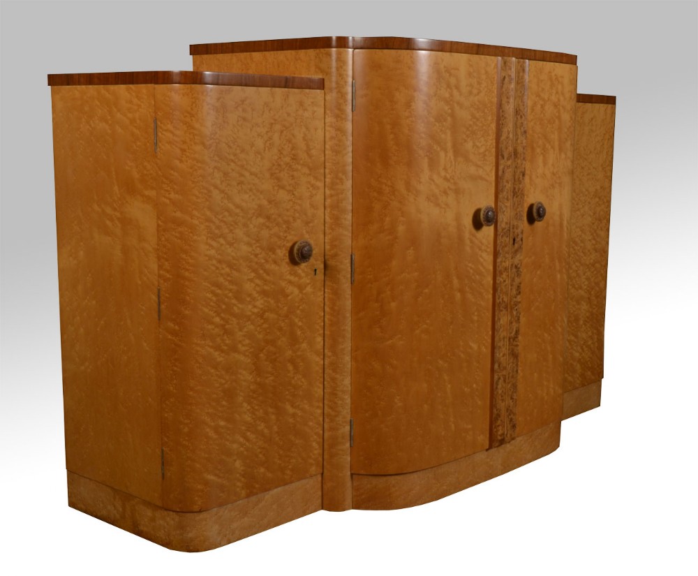 Art deco birds eye maple four door breakfront sideboard