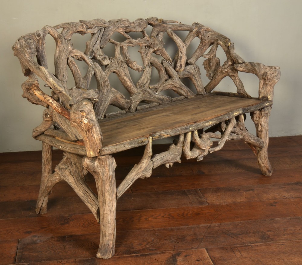 Gnarled wood garden seat Late 20th century 