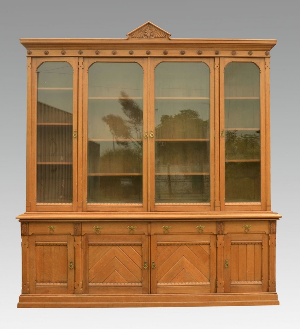 Oak arts and crafts four door bookcase 
