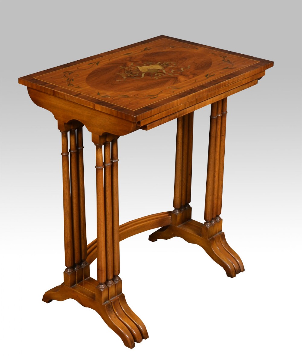 Nest of three Sheraton revival satinwood tables