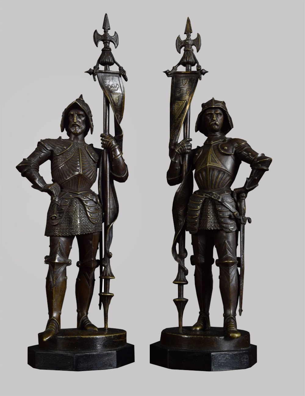 Pair of gilded bronze figures of knights
