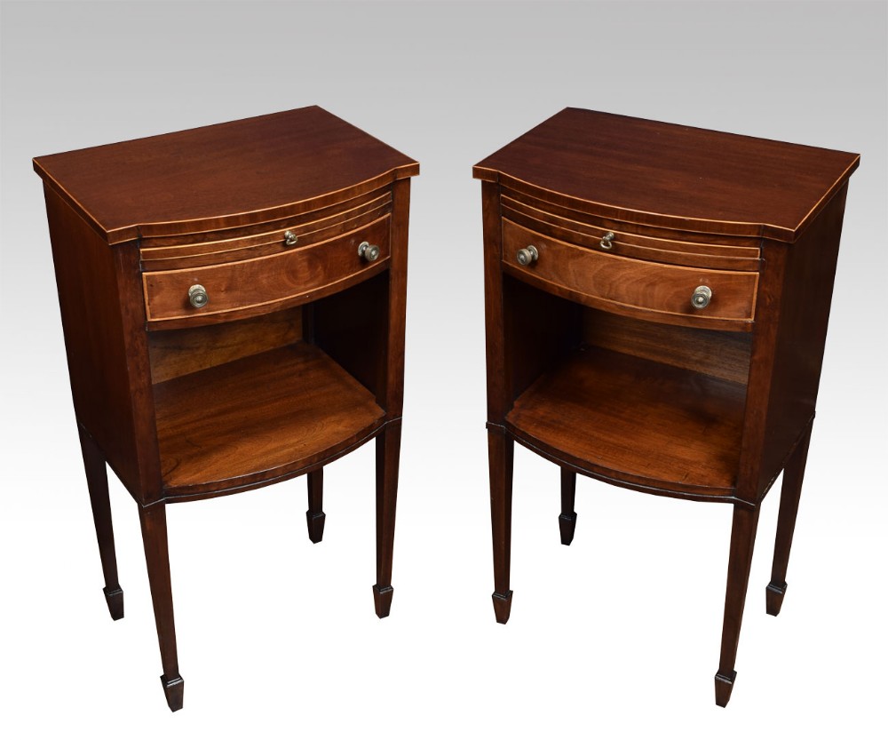 Pair of Edwardian string inlaid bedside table